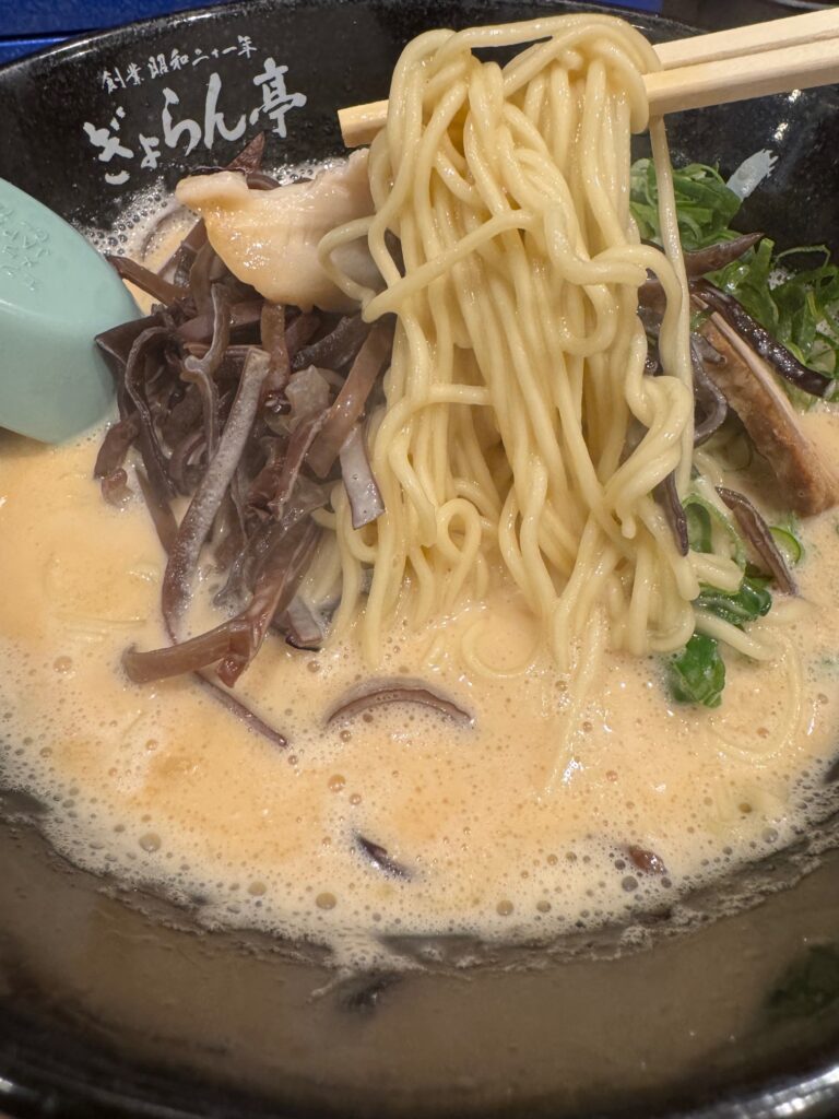 どろラーメンの濃厚な泡系スープと中太麺、チャーシュー|ぎょらん亭