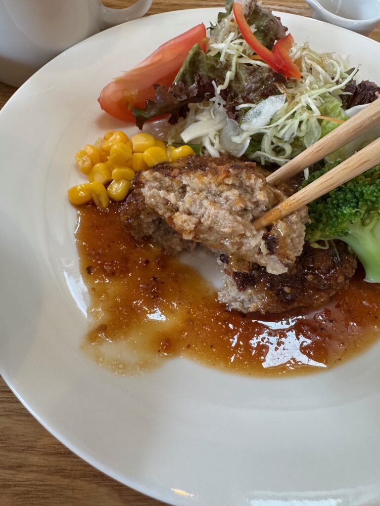 色とりどりに盛りつけられたcafe はるのねのハンバーグプレート