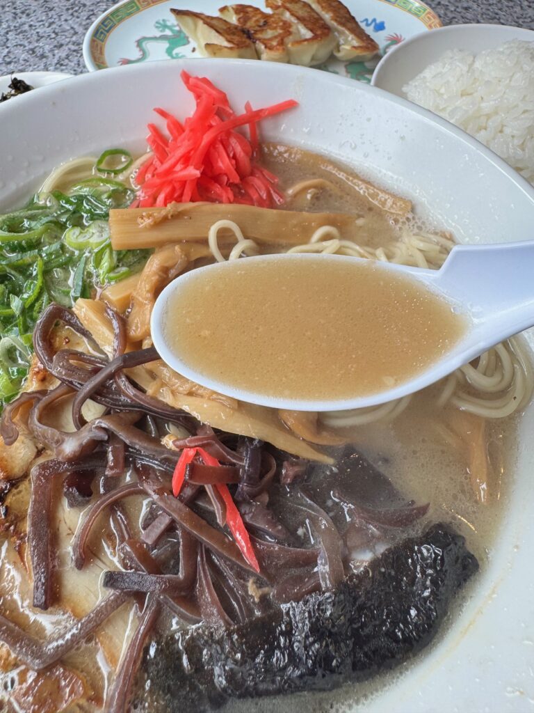 大龍ラーメンの豚骨ラーメンのスープ